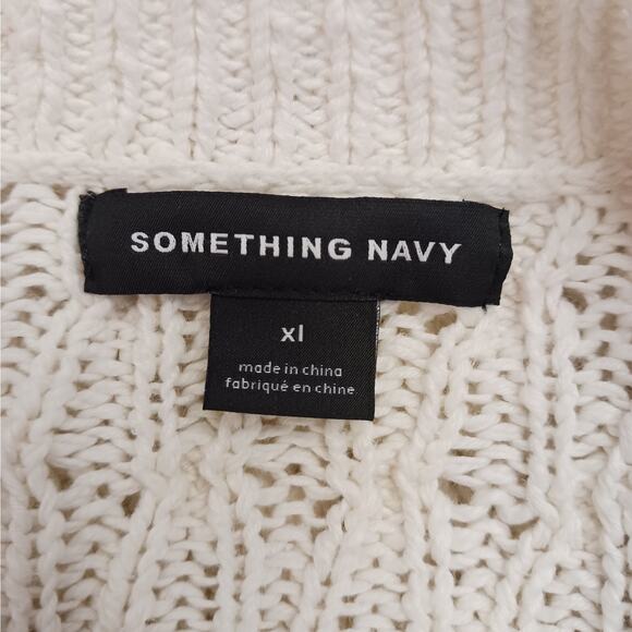 Something Navy SZ XL Cream Cotton Linen Blend Bobble & Cable Knit Chunky Sweater - Picture 4 of 9